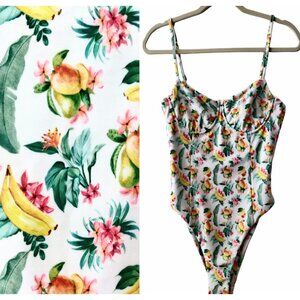 Thalassa Womens Size L White Allover Fruit Floral Print One Piece Bathing Suit
